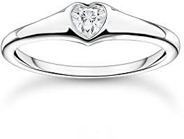 THOMAS SABO Bague pour femme en forme de cœur, 58, Argent sterling, Zircone cubique
