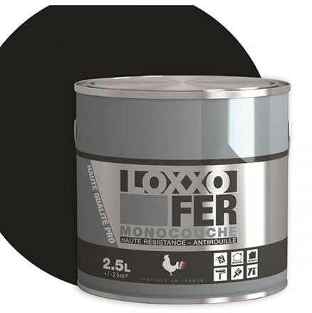 LOXXO - Loxxo Peinture Fer Antirouille - Monocouche - Haute Résistance - Intérieur & Extérieur - Conditionnement 2,5L, Couleur NOIR MAT