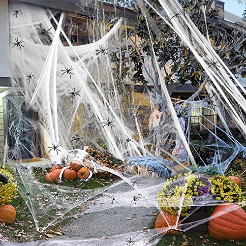 OTMVicor 60 g Halloween töjbart spindelnät med 30 st konstgjorda spindlar, halloween spindelnät för halloween festdekoration