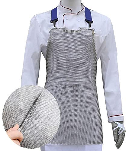 Schürze Schnittfeste Schürzen for Männer und Frauen, strapazierfähige Metall-Edelstahl-Metzgerschürze, verstellbare Schultergurte, 5 Größen (Size : 55x60cm)
