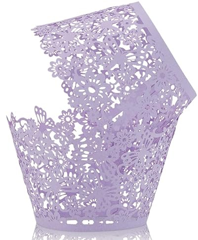 KOSTOO Cupcake Wrappers 50pcs/Pack Lace Cupcake Liners Laser Cut Cupcake Papers Cupcake Muffin Cups for Christmas/Wedding/Birthday Party Decoration (Light Purple)