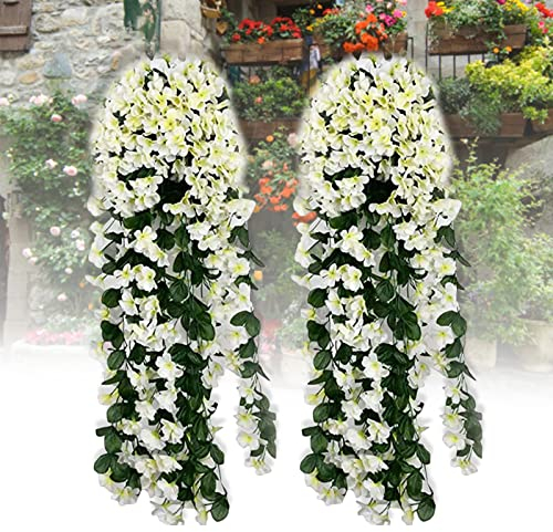 Diameleo Lebendiger künstlicher Orchideenstrauß zum Aufhängen, 2 Stück, Seide, lang, hängende Strauß, Blumen, Schnur – für Garten, Party, Urlaub, Hochzeit, Innen- und Außenbereich, Dekoration (weiß)
