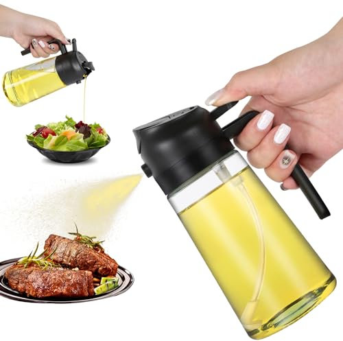 PRO IPLAS Oil Spray Bottle, 2 in 1 Oil dispenser and Sprayer, 470ml Oil Bottles for Kitchen, Oil Sprayer for Cooking Air Fryer, BBQ Salad and Steak