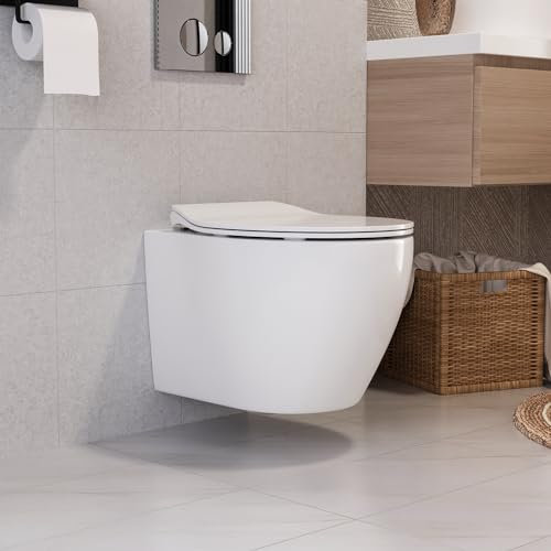 Wall Hung Toilet, DeerValley 1.6 GPF/1.1 GPF Dual Flush Wall Mounted Toilet with Soft Closed Seat, Ceramic Rimless Floating Cloakroom Toilets Bowl