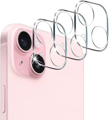 QULLOO Kamera Schutzfolie für iPhone 15 / iPhone 15 Plus für Panzerglas, 3 Stück 9H Härte Kamera Schutz Glas HD Klar Linse Folie Anti-Kratzen Kameraschutz