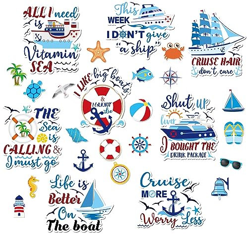 Copkim 27 Pcs Cruise Door Magnets Refrigerator Cruise Ship Door Magnets Magnetic Decor Funny Sea Navigation Fridge Stickers Carnival Decorations Accessories for Cabin Party Supplies