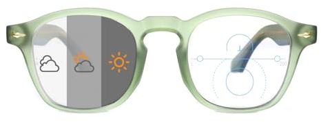 OKH Photochrome Progressive Multifokus Lesebrille UV400 Outdoor Sonnenleser Blau Licht Blockierung für Damen Herren Bifokale Rechteck Brillen Leser(Transparentes Grün, +1,5)