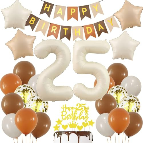 Beige 25 Geburtstag Deko, Creme Weiß ballon 25. Frau, Luftballon 25. Geburtstag Beige Gold, Boho 25 Jahre Geburtstagsdeko, Frau Mann 25 Jahr Party Deko, Gold 25 Luftballon