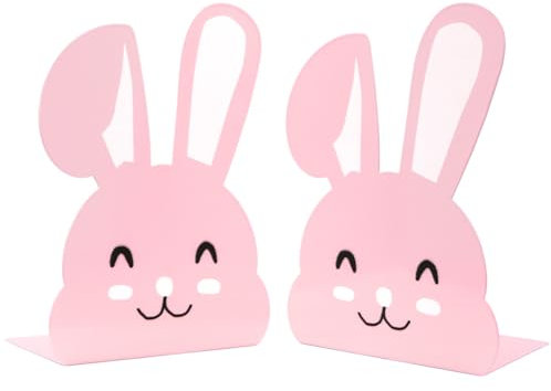 1 Paire de Serre-Livres en Forme de Lapin en métal, Presse-Livres Support Organisateur de Bureau antidérapant en Forme de Lapin pour Enfants, école de pâques, Bureau, décoration de la Maison (Rose)
