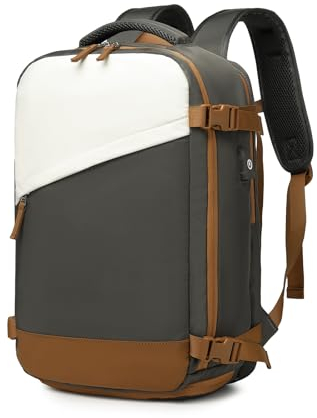 KONO Carry-On Rucksack 45 x 30 x 18 Casual Daypack Wasserdichter Reiserucksack 15,6 Zoll Laptop-Rucksack Schultasche mit USB-Ladeanschluss und Schuhfach (Grau)