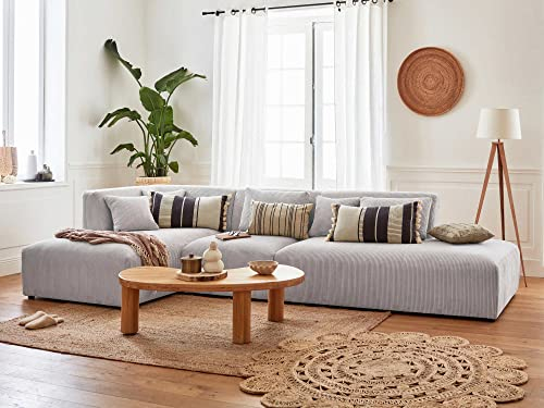 Lisa Design Victoire – modulares Ecksofa links – 5-Sitzer – aus Cord Hellgrau