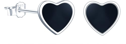 MICMIF Damen Ohrringe Schwarze Herz Ohrstecker Silber 925 /Creolen Sterling Silber Schwarz Herz Huggie Hoop Ohrringe, Ohrringe Knorpel Helix Ohrschmuck Geschenke für Frauen Mädchen