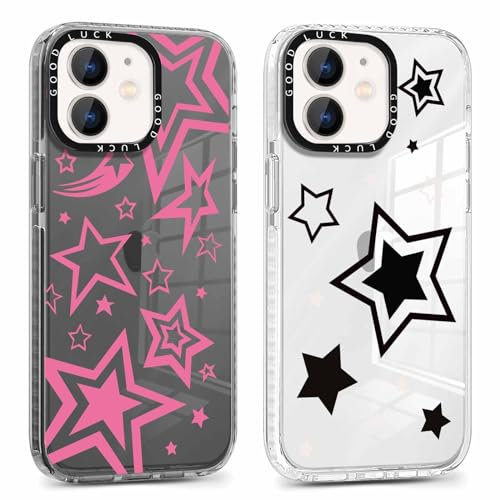 Foonary 2 Pack Clear Print Phone Case Compatible with iPhone 11 6.1, Slim Soft Silicone with Color Star Design Aesthetics Transparent Pattern Cases, Shockproof Bumper Protector Cover