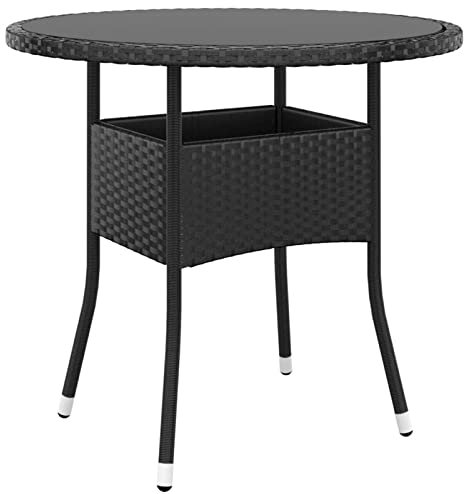 Rantry Gartentisch Außentisch Terrassentisch Outdoor-Tisch Balkontisch Campingtisch Quadratischer Tisch Ø80x75cm Gehärtetes Glas und Polyrattan Schwarz