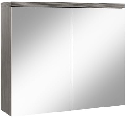 Badplaats Spiegelschrank Toledo 80 x 60 cm Grau Eiche - Badezimmerschrank mit Spiegel und 2 Türen
