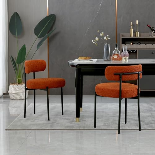 AISALL Esszimmerstühle 2er Set mit Rückenlehnen,Küchenstühle Gestell aus Schwarze Metall, Polsterstuhl Modern Retro Design Stühle, Stühle für Küche, Esszimmer, Orange