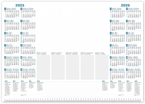 PRIMUS PRINT Schreibtischunterlage Papier DIN A2-2025 & 2026 Jahreskalender - 80g Dickes Naturpapier - Stabiler Papprücken - 25 Blatt - ohne Schutzleiste - Büro und Homeoffice [1er Set]