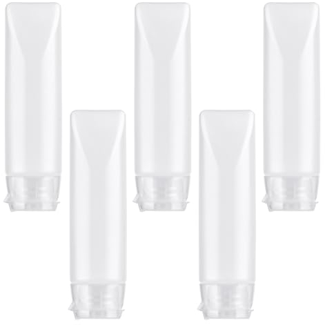 COMNICO Reiseflaschen Set, 5er-Pack Transparent Nachfüllbare Kunststoff Weiche Verpackung Tubes zum Befüllen Kosmetik Shampoo Flüssigkeiten Kleine Tragbare Auslaufsichere Tuben Flaschen Travel Kit