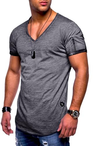 Soulstar Herren T-Shirt V-Ausschnitt Kurzarm Oversized Basic Zipper Male Tee aus Baumwolle Leichtes V-Neck Oberteil