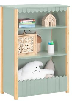 SoBuy Kinder Bücherregal Kinderregal Kinderzimmer Regal Kinderregal mit 3 Ablagen Aufbewahrungsregal für Kinder Büchergestell Grün-Natur BHT ca. 70x100x35cm KMB97-GR