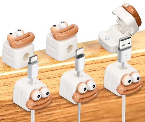 6 Pack Funny Magnetic Cable Clips, Self Adhesive Cord Holder with 6 Funny Mouth Shape Cable Management Cord Organizer Wire Keeper for Home Office Car Computer Nightstand Desk Phone Charger (White)
