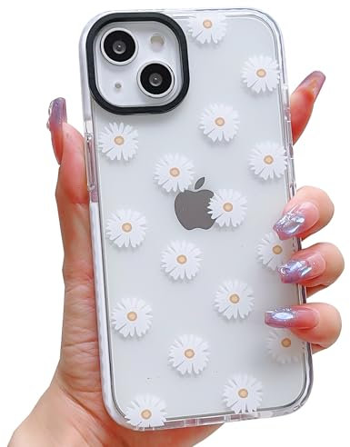 ECZOIL Compatible for iPhone 14 Plus/15 Plus Case,Cute Clear Daisy Cartoon for Women Girl Soft TPU Shockproof Anti-Yellow Protective Phone Case for iPhone 14 Plus/15 Plus- Daisy