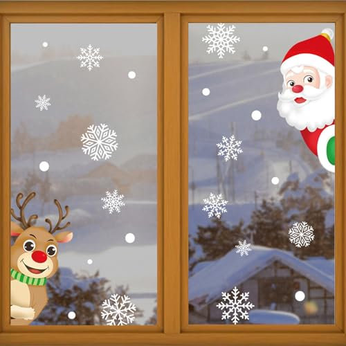 147 Stück Selbstklebend Fensterdeko, Weihnachten Fensterbilder, Doppelseitige Wiederverwendbare Statisch Haftende PVC Aufkleber für Glasfenster Weihnachten Dekoration(4 Blatt, 25x35cm)