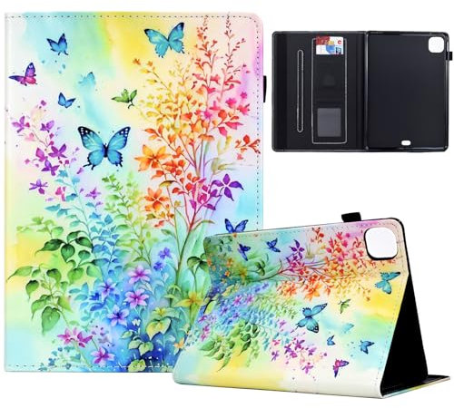 TEDTIKJT Tablet Cover for iPad pro 11 2024 Case PU Leather Flip with Card Slot Stand Function Colored Drawing Protective Cover for Tablet iPad pro 11 2024 Case,Colorful Flowers