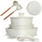 Numola Set di pentole e padelle antiaderenti con manico staccabile, set di pentole in ceramica impilabili, set di pentole da cucina a induzione per camper, lavastoviglie e forno, colore: bianco crema