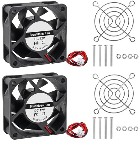 ALAMSCN 2 Stück 60mm DC Kühllüfter 12V 6025 Lüfter Dual Kugellager mit Metallgitter für Router TV Box Laptop, 60 x 60 x 25mm