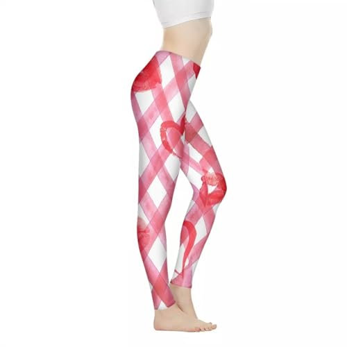 ZSOSIXDEAL Stretch-Leggings für Damen, Yogahose zum Joggen, Sport, weich, langlebig, Gr, Rose Love Plaid, XL