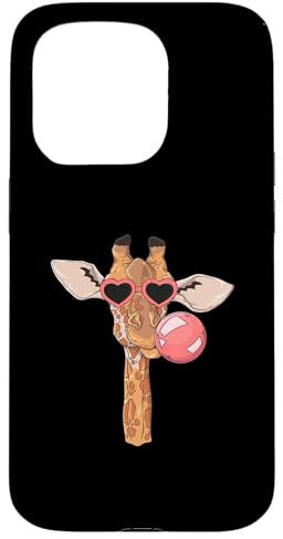 Hülle für iPhone 15 Pro Niedliche Giraffe mit Brille und rosa Kaugummi, Afrika