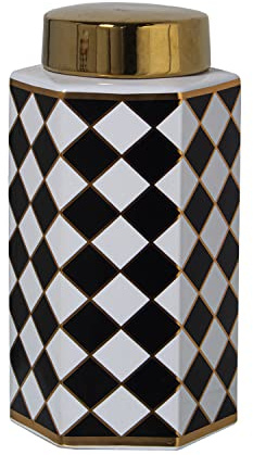 TIBOR CERÁMICA CUADROS BLANCO/NEGRO 14X13X25CM