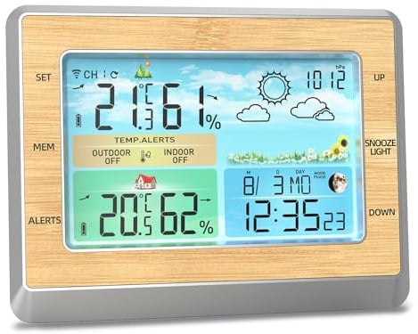 Wlan-Wetterstation mit LED-Farbbildschirm, Temperatur | LED-Anzeige, Helligkeitsanpassung, Wetterfest, Wettervorhersage, für Innen und Außen, Wlan-fähig, Datum