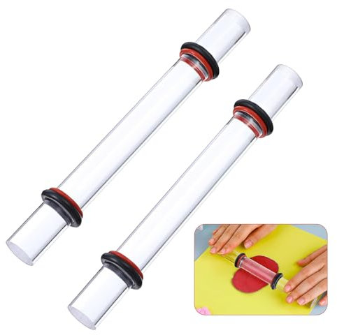 2 Pcs Polymer Clay Roller, Polymer Clay Tools, Clay Rolling Pin for Clay, Clear Acrylic Clay Rollers, Acrylic Rolling Pin with 4 Thickness Rings for DIY Arts and Crafts Pottery Clay Smooth Tool