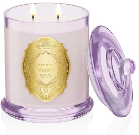 M&SENSE Duftkerze Große 2-Docht Sojakerzen| Lavendel Vanille Duftkerzen im Glas|12.7oz 360g Natürliches Sojawachs|70 Stunden Brenndauer|Kerzen Geschenke für Frauen, Candle for Home Scented