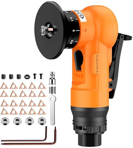 AMTOVL Pneumatische Anfasmaschine 30000 U/min Pneumatisches Fasenwerkzeug 45 Grad Luft Fasenmaschine mit 1/4 Zoll Lufteinlass für Metall Holz Acryl Entgraten Trimmen (Orange)