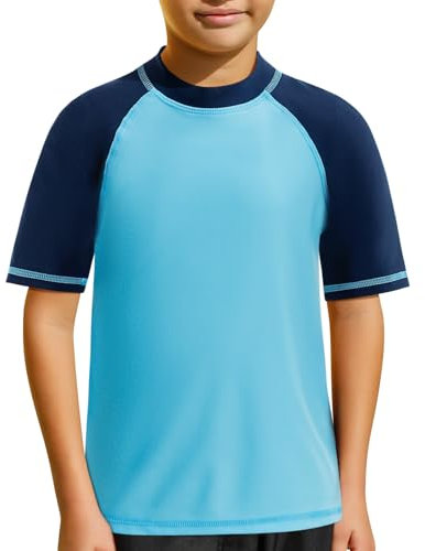MASOCIO Maglia Anti UV Bambino UPF 50+ Maglietta Termica Nuoto Manica Corta Protezione UV50 Costume da Piscina Mare Ragazzo Asciugatura Rapida 5 Anni Blu Navy Blu