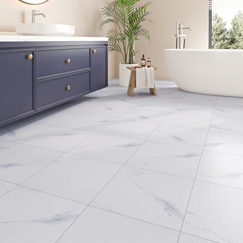 ReWallpaper Peel And Stick Flooring Marble Tile 15 Pack Stick On Floor Tiles White Marble Effect Vinyl Flooring Hallway Bedroom Hair Salon 30CMx30CM Laminate Floor Tiles Self Adhesive Sheet