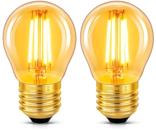 2 Stück E27 LED 4W Edison Vintage Glühbirne, G45 Vintage Glühlampe, Ersetzt 40W Glühlampen, Warmweiß 2200K Bernstein Glas Lampe, Nicht Dimmbar, Nostalgische Dekoration für Zuhause, Hotel, Café, Bar