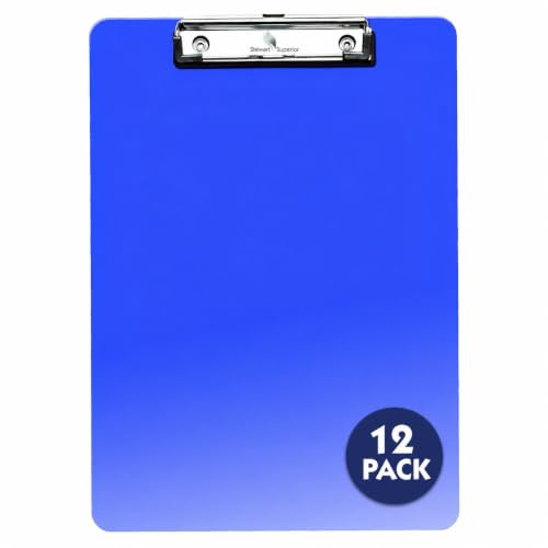 SECO A4 Translucent Clipboard | Blue | 12 Pack | Document Holder | Heavy Duty | Metal Clip | Rigid PVC Board | A4 Documents | Office, School & Warehouse Use