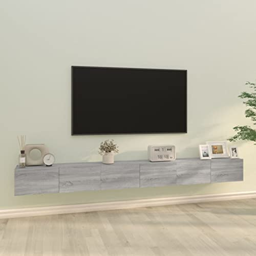 Owoxanthellate Juego de 3 muebles bajos para TV, color gris, 100 x 30 x 30 cm, montaje en pared, diseño moderno, mucho espacio de almacenamiento, adecuado para sala de estar