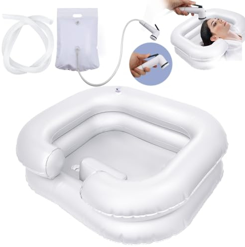TYBYBB Haarwaschbecken für Bettlägerige, Aufblasbares Haarwaschbecken | mit 1M Ablaufschlauch, Haare waschen im Bett Mit Duschkopf und Wassersack, für Schwangere Verletzte Behinderte Senioren