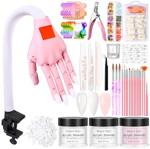 Practice Hand for Acrylic Nail Kit - Adjustable Nail Practice Hand - Flexible Nail Hand Practice Model Acrylic Nail Art Manicure Kit for Beginners (Pink)