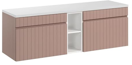 Vente-unique - Waschbeckenunterschrank Satara -L 140cm x B 46cm x H 46cm- MDF - puderrosa, weiß