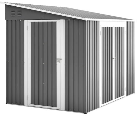 Casetta per attrezzi in metallo, 6 x 8 piedi (1,8 x 2,4 m) – Grande spazio con doppia porta, serratura e pavimento incl. – Capanno resistente alle intemperie per biciclette, tosaerba, moto, attrezzi