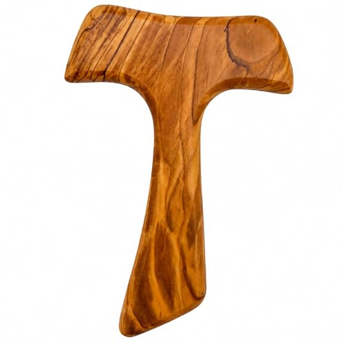 Lunexus Tau Kreuz Olivenholz 15cm - Wandkreuz für Taufe Kommunion Firmung | Handgefertigt in Bethlehem - gesegnet mit Zertifikat - 15cm H, 10cm B - für Kinderzimmer, Hausaltar, Gebetsecke - Wandmontage