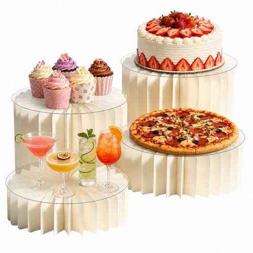4-Pack Foldable Multi-Height Buffet Risers - 30CM Food Risers for Buffet Table, Dessert Table Display Set Cake and Cupcake Stand, Tall Cake Riser Columns for Wedding, Birthday, Party Decoration