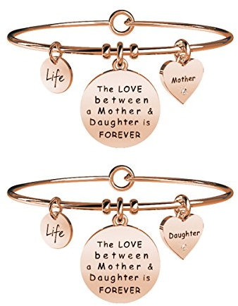 KIDULT - BRACCIALE IN ACCIAIO 316L CON CIONDOLO MAMMA FIGLIA E PVD ROSE' - COD 731021