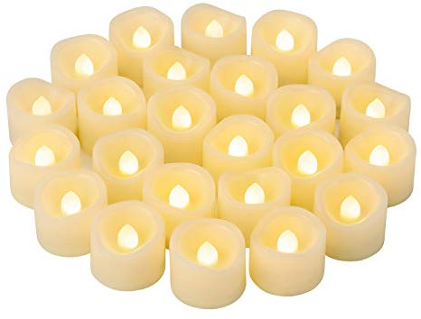 CANDLE IDEA 24 velas votivas LED de plástico parpadeantes sin llama a granel funcionan con pilas/parpadeantes eléctricas pequeñas velas de té brillantes para decoración de linternas de Navidad de